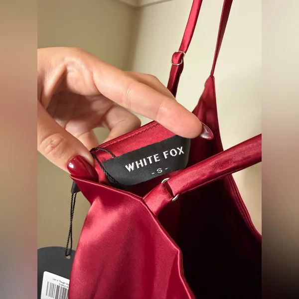 White Fox Boutique Burgundy Satin Chemise - Image 5