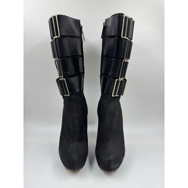 Herve Leger Runway High Heel Boots Suede/Leather Black 35.5 EU 5 US - Image 2