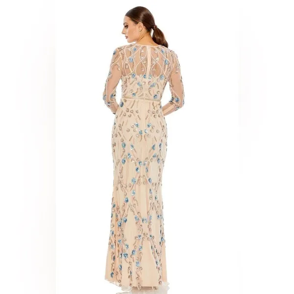 MAC DUGGAL 93772 Cream Floral Embellished Long Sleeve Gown Dress Size 4 - Image 4