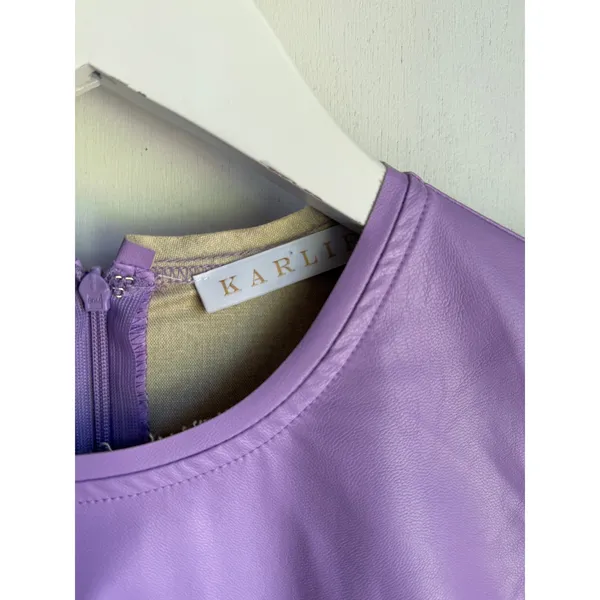 Karlie Lavender Faux Leather Puff Sleeve Top Medium Vegan Leather Blouse - Image 10