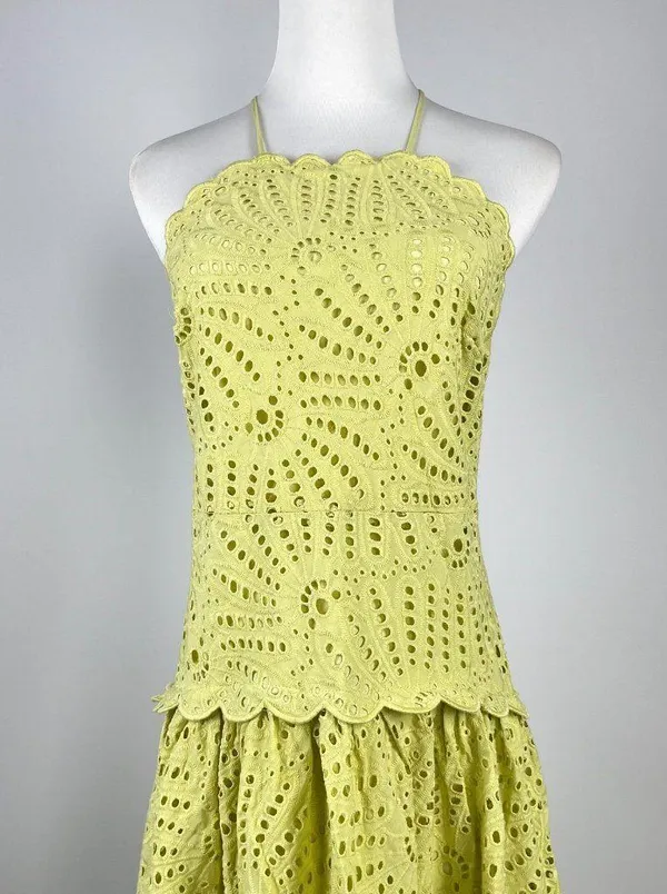 NWOT Farm Rio Embroidered Eyelet A-Line Asymmetry Beads Midi Dress Size L Cotton - Image 7
