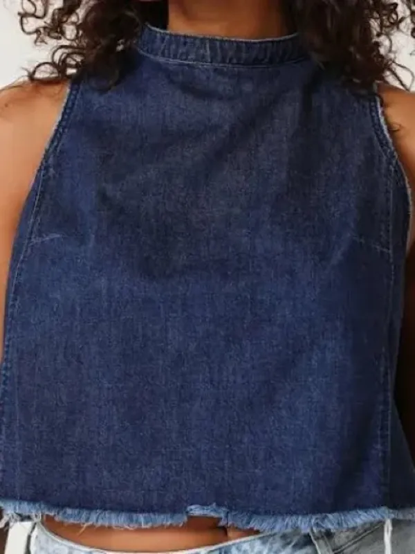Anthropologie Pilcro Denim Cropped Back‎ Tie Closure Tank Size S - Image 4