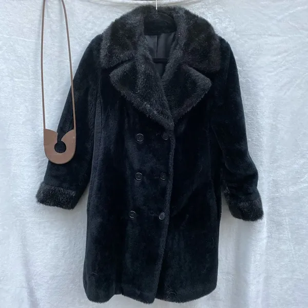 Vintage Faux‎ Fur Coat Black - Image 6
