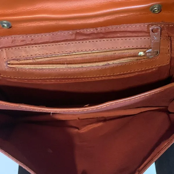 Vintage 70s Brown Genuine Leather Clutch Purse Envelope Style Hand Bag - Image 7