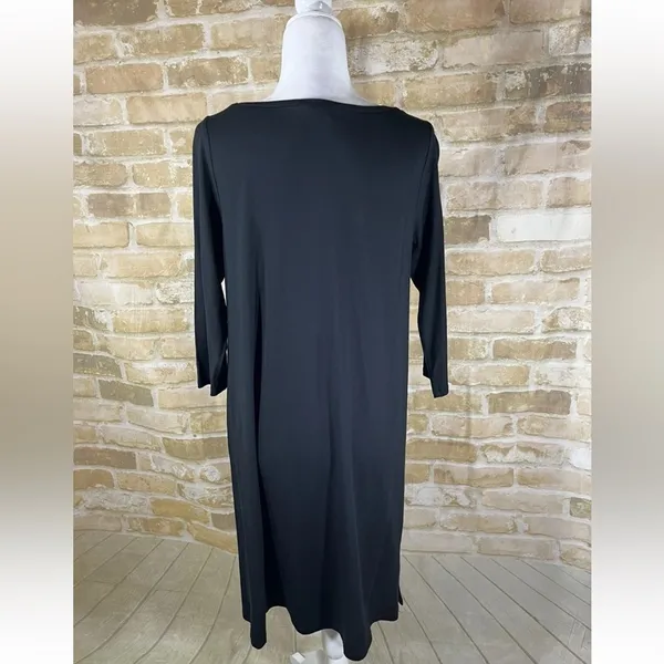 J. Jill Wearever Collection Black Front Seam Midi Dress 3/4 Sleeve Large - Image 5