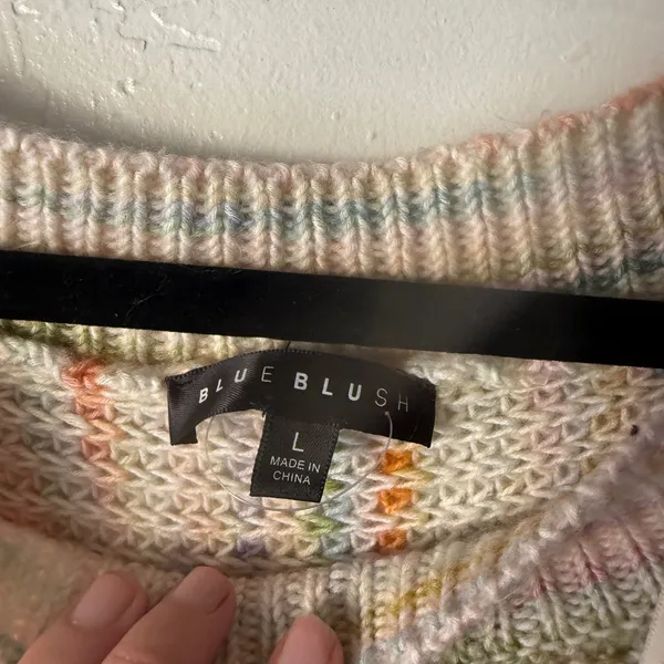 Blue Blush Multicolored Striped Knit‎ Sweater Pastel Rainbow Women's Size L - Image 8