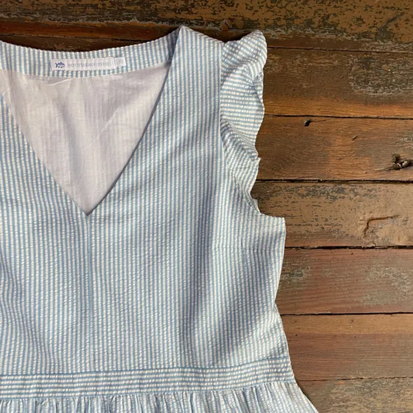 Southern Tide Evelyn Seersucker Tiered Blue & White Cotton Dress - Sz XS 💚🎀 - Image 11