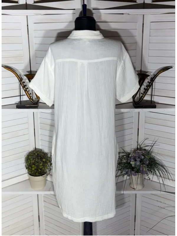Weatherproof Vintage midi dress white gauze cotton coastal resort cruise boho M - Image 2