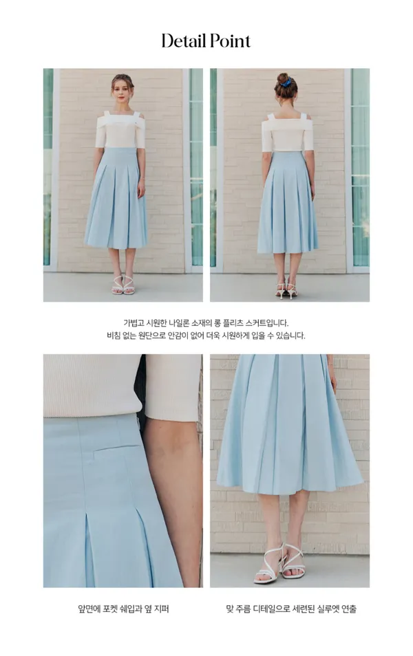 Korean Fashion: Zero Street Lynn Pleats Long Skirt Blue Size M - Image 10