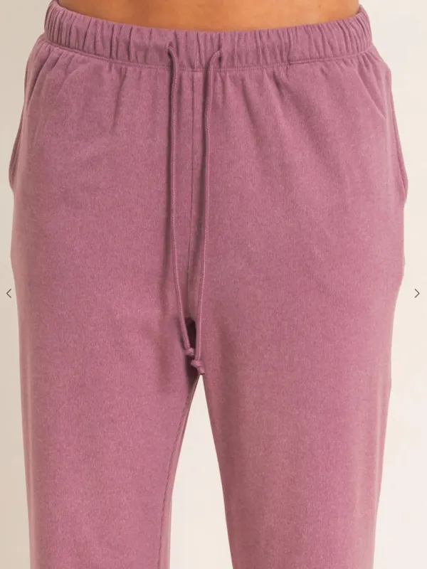 Dusty Mauve Plum Zip Up Top Wide Leg Pants Set Large - Image 6