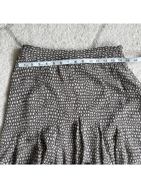 Charter Club Brown Cream Printed Pleated Midi 100% Silk Skirt Lined Flowy Sz 6 - Image 2