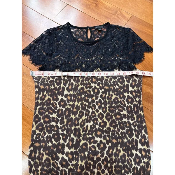 Ann Taylor Leopard Print Lace Yoke‎ Top Womens Brown Black Knit Sweater M - Image 7