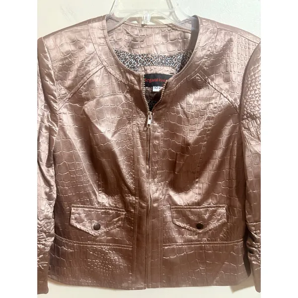 Elegantissimo Firenze Jacket Womens 10 Bronze Excellent Croc Embossed Metallic - Image 12