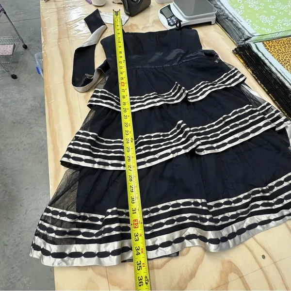 Y2K BCBGMaxAzria Silk Strapeless‎ Mini Tiered Babydoll Dress with Tie Black Sz 6 - Image 14