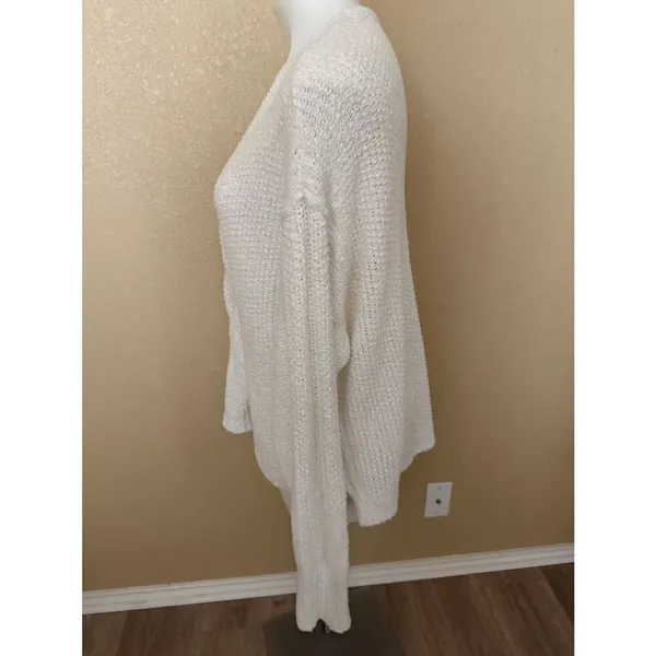 Free People Cream V-Neck Knit Cotton Sweater - Image 3