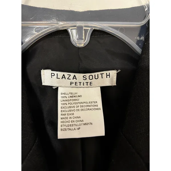 Plaza South Petite Black 100% Linen Sleeveless Button Front Collared Dress 6P - Image 3