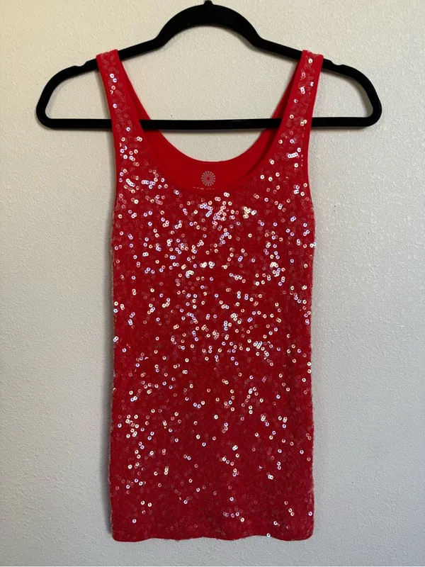 Vintage Old Navy Red Sequin Long Tank Top | Size XS - Image 2