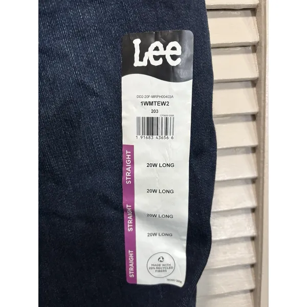 Lee Reg Fit Straight Dark Wash Denim Jeans‎ High Rise Size 20W Zip Logo NWT - Image 4