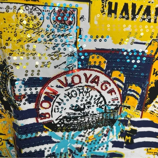 Palm Grove Bon Voyage‎ Sequin Graphic Scoop Neck 3/4 Sleeve Tee - Image 6