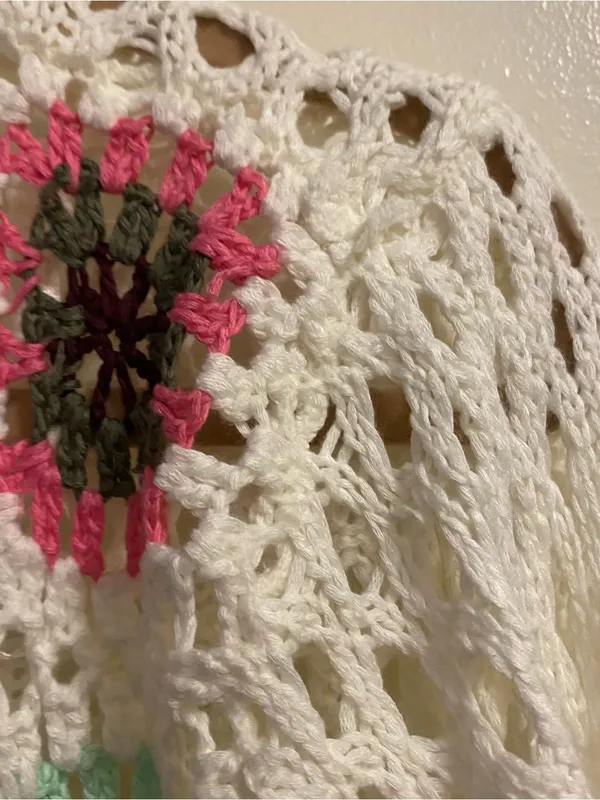 Debut Womens S Small Cardigan White Crochet Granny Squares Boho Festival Cottage - Image 3