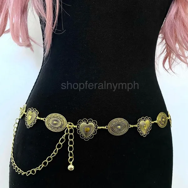 Gold Y2K Heart Oval Concho Waist Chain Belt, Fits 23.5-43 Inches, X7GA1300 - Image 2