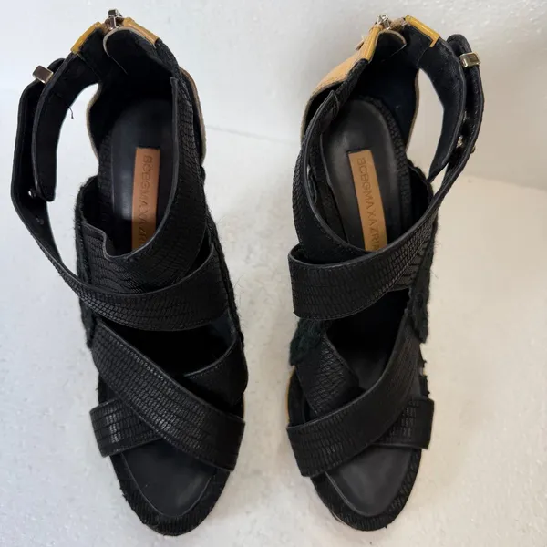 BCBG Maxazria Fritz Open Toe Heels Women's 7B Black Woven Strappy 5" Heel - Image 2