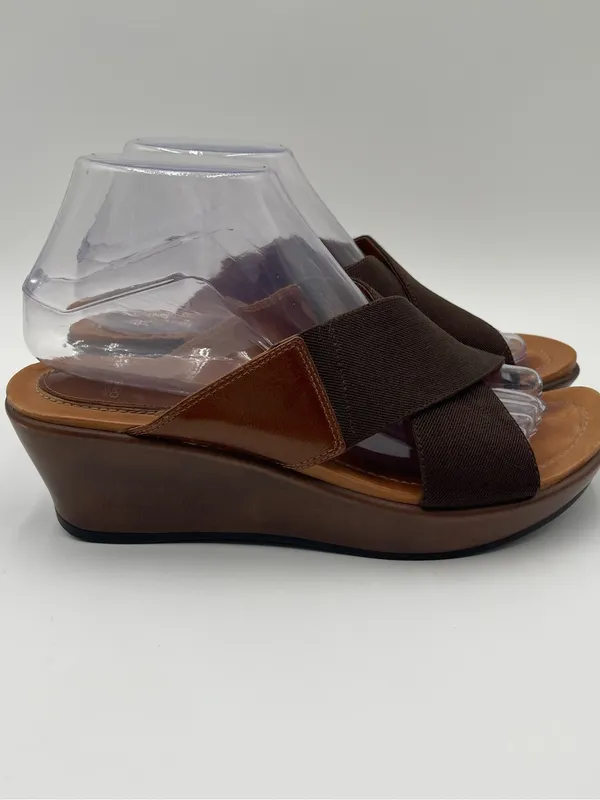 Dansko Ava Brown stretch Fabric Wedge Sandals Slip On Women's Size 38 US 7.5-8 - Image 4