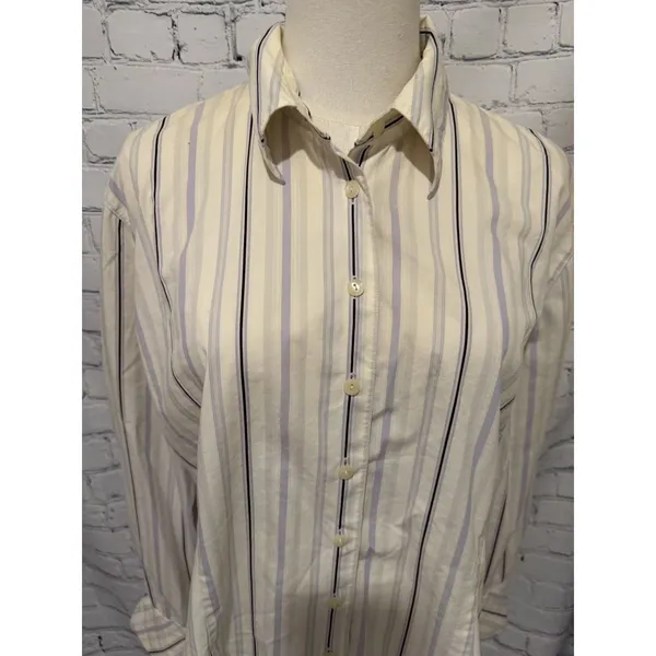 Anne Klein multi-colored button-up blouse classic pointed collar Stretch size 16 - Image 2