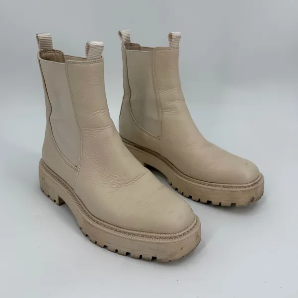 Sam Edelman Boots Women 8.5 M Cream Leather LAGUNA Chelsea Lug Sole Utility READ - Image 2