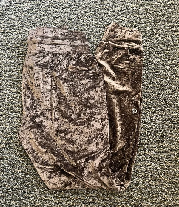 Ready To Rulu Crushed Velvet Joggers Brown - Image 3