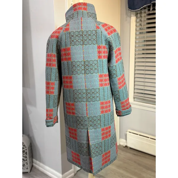 Sundance XS Wool Blend Plaid Long Coat Teal Red Boho Cottagecore Artsy Statement - Image 4