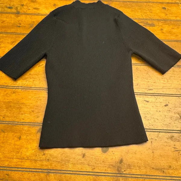 BAILEY‎ 44 Black Ribbed Mock Neck Elbow Sleeve Knit Top Womens Size S - Image 4