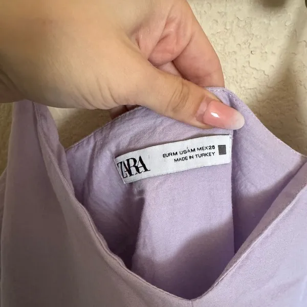 ZARA Cotton Midi‎ Dress Sz Medium Pastel Purple Lavender Strappy Tiered Flowy - Image 3