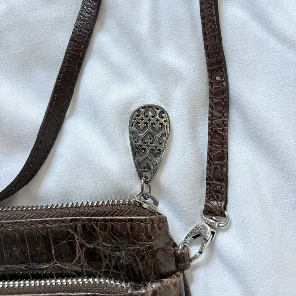 Vintage 90s Y2K Brighton Brown Leather Reptile Print Shoulder Bag‎ Hearts - Image 3