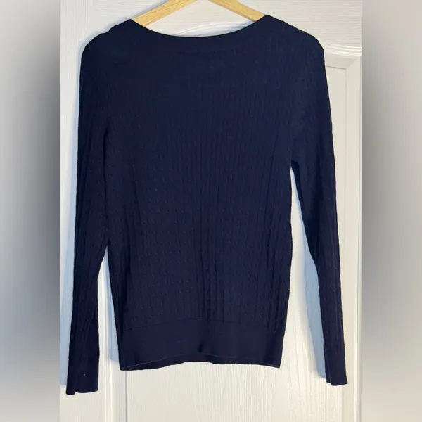 Lauren Ralph Lauren Navy Cable Cotton Knit Sweater, Large - Image 4