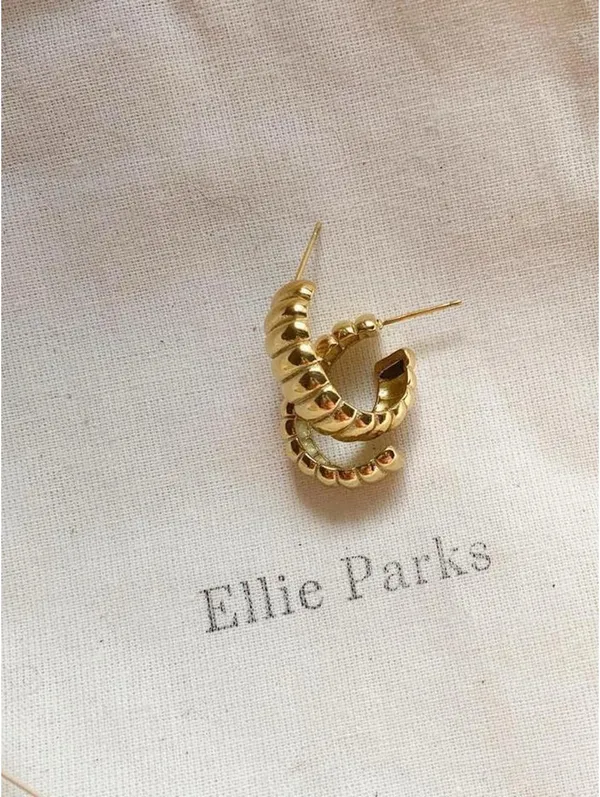 Gold Ribbed Hoop Earrings - Image 3