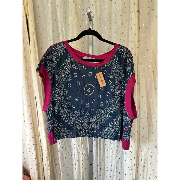 NWT Natural Life Women's 100% Cotton Indigo Bandana Cut It Out Cotton Tee L - Image 3
