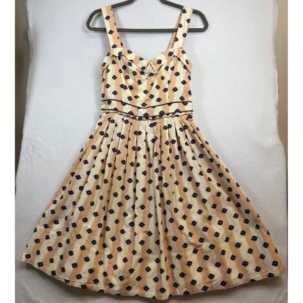 Maeve Anthropologie Striped Embroidered Cotton Sundress Tan Navy 4 - Image 3