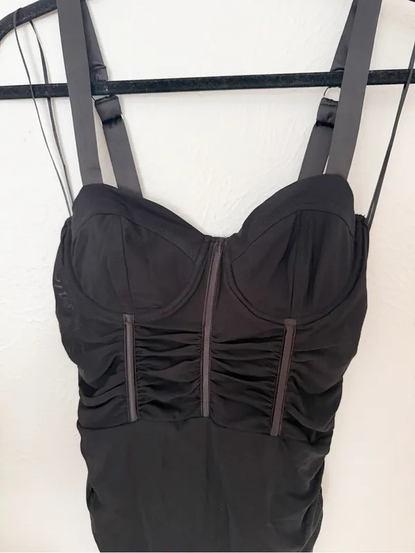 LEAU Miami Corset Mesh Bodice Mini Dress Black Sz S - Image 3