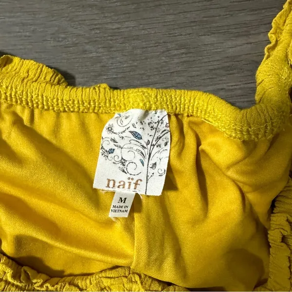 Naïf Mustard‎ Yellow Half Bell Sleeve Button Down Mini Dress Size M - Image 5