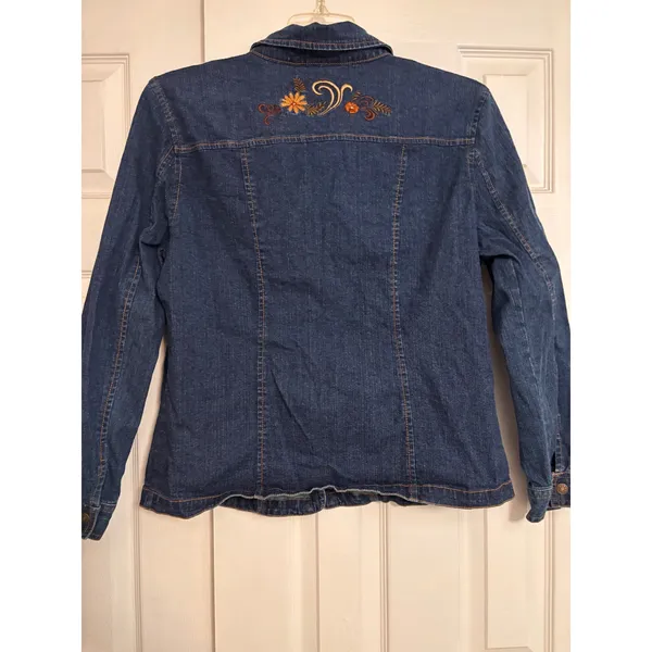 Decorated Originals Womens Floral Embroidered Denim Shirt Jacket Dark Wash Large - Image 5