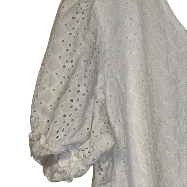 Draper James Womens White Eyelet Puffed Sleeve Peasant V-Neck Blouse XXL - Image 4
