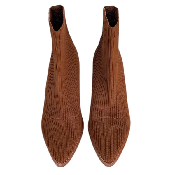 Steven By Steve Madden Nara Sock Booties Camel Brown 7.5‎ Stacked Block Heel - Image 3