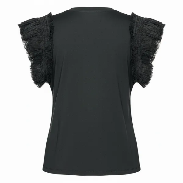 English Factory Mixed Media Tulle Flutter Sleeve Knit Top - Image 5