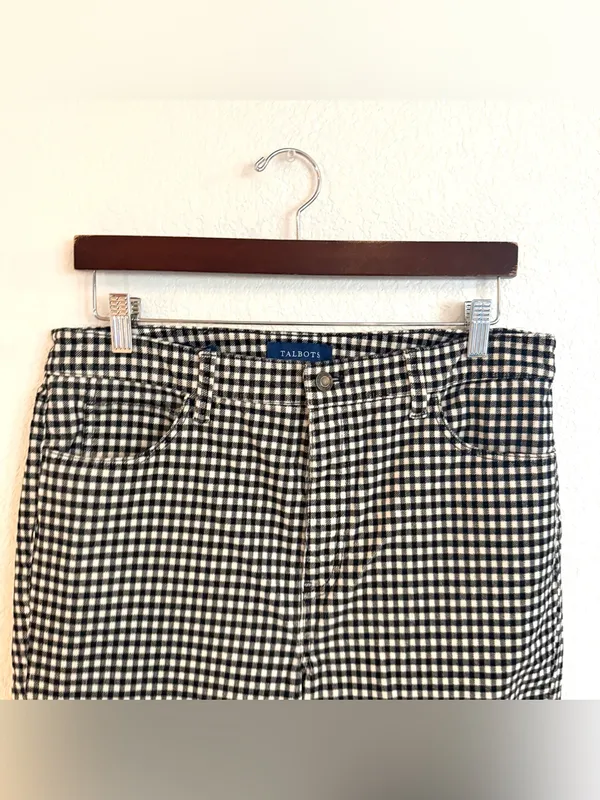 Talbots Womens Pants Black White Plaid Corduroy High Waist Straight Leg Size 12 - Image 3