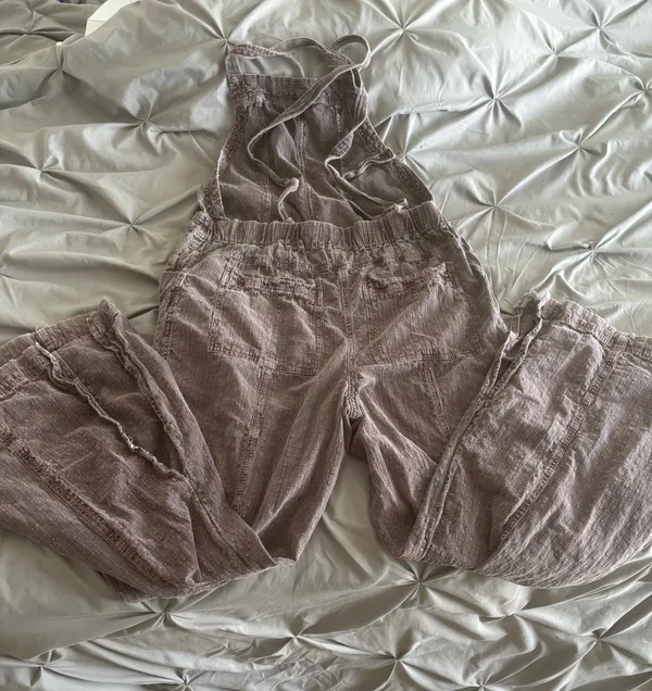 Free People Brown Plaid Utility Overalls Jumpsuit Size Medium - Image 8