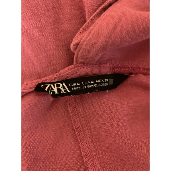 Zara M Pink Linen Blend Mini Dress Square Neck Braided Strap Coastal Y2K - Image 4