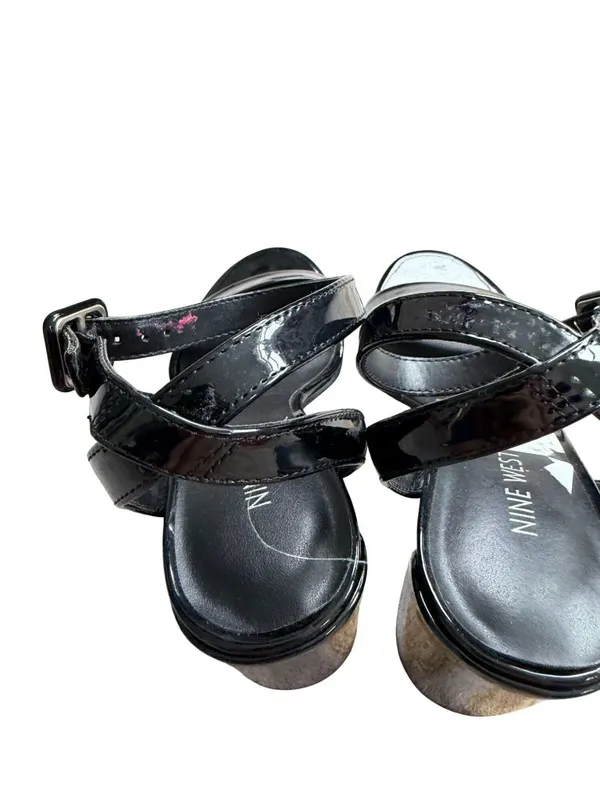 NINE WEST Patent Block Black Sandals Heels Size 8 - Image 4