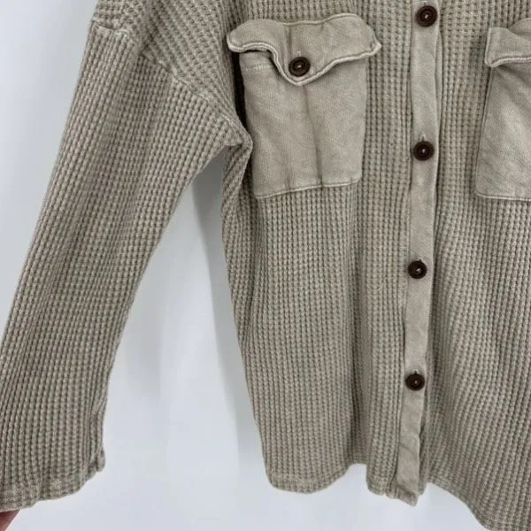 Bucket List Thermal Waffle Henley oversized‎ size medium Tan Boho Streetwear - Image 6