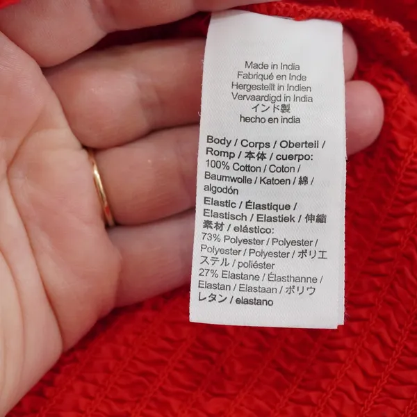 J. Crew Small Smocked Top Bright Red Puff Sleeve Ruffle Neck Organic Cotton - Image 5